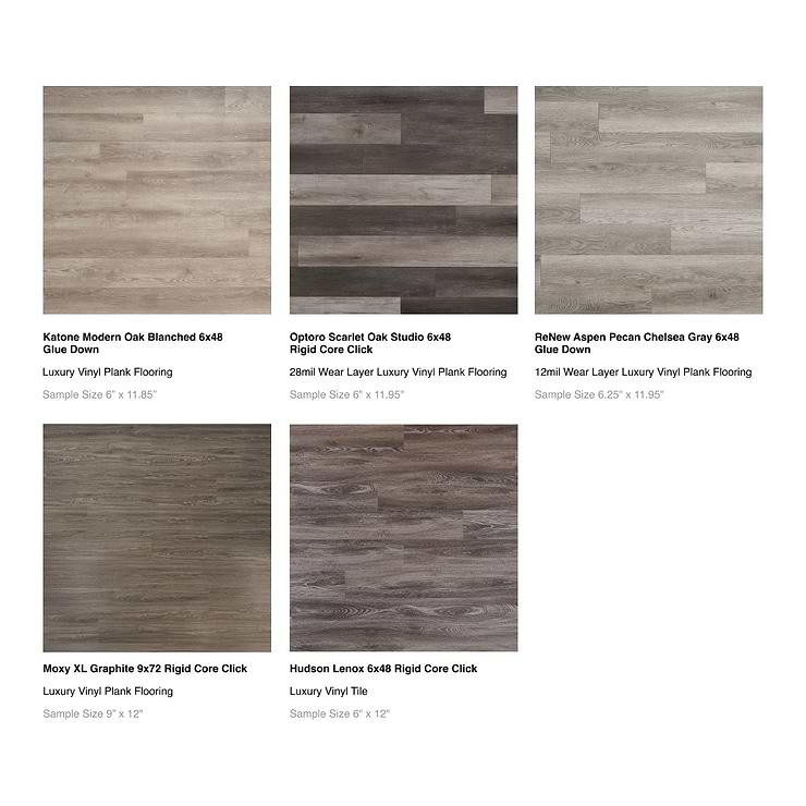 Top Selling Warm Gray Luxury Vinyl Flooring Tiles Sample Bundle (5)