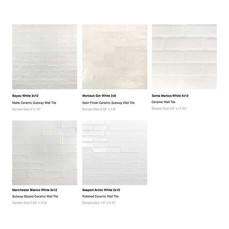 Top Selling White Ceramic Subway Tiles Sample Bundle (5)