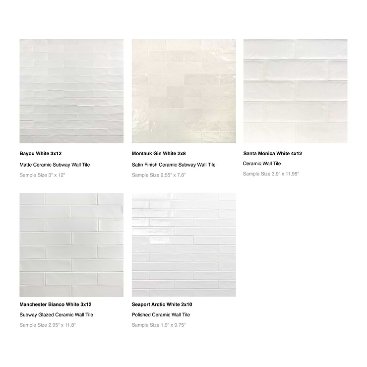 Top Selling White Ceramic Subway Tiles Sample Bundle (5)