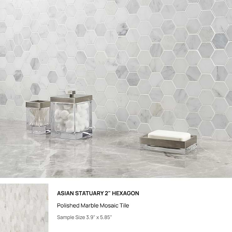 Top Selling White Marble Hexagon Mosaic Tiles Sample Bundle (5)