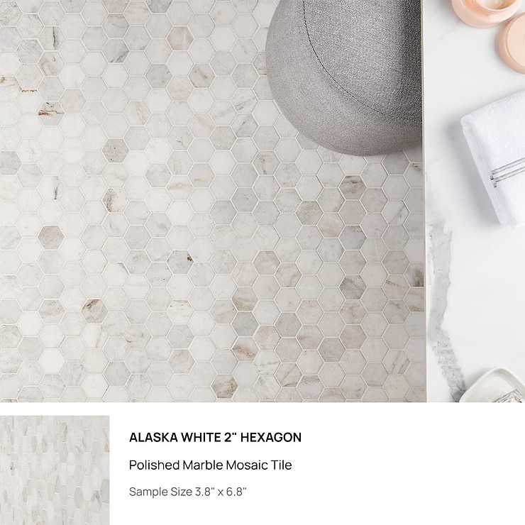 Top Selling White Marble Hexagon Mosaic Tiles Sample Bundle (5)