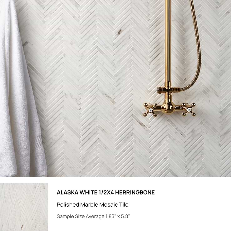 Top Selling White Marble Herringbone Tiles Sample Bundle (5)