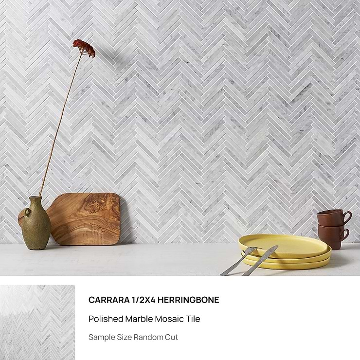 Top Selling White Marble Herringbone Tiles Sample Bundle (5)