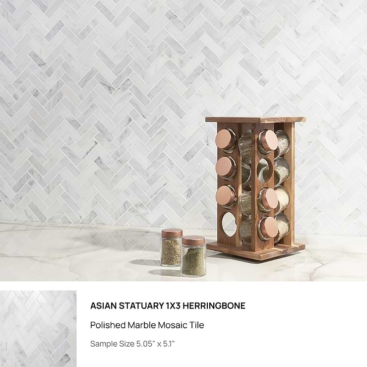 Top Selling White Marble Herringbone Tiles Sample Bundle (5)