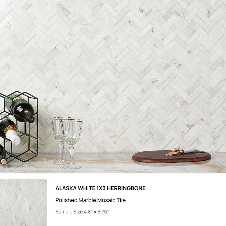 Top Selling White Marble Herringbone Tiles Sample Bundle (5)