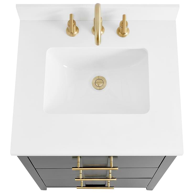 Iconic 24" Charcoal and Gold Vanity with Pure White Quartz Top and Ceramic Basin