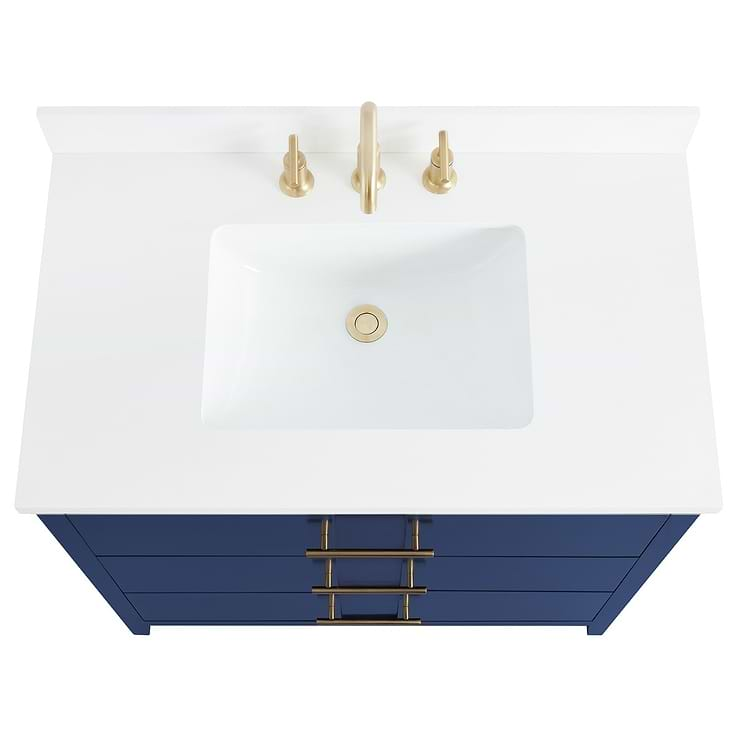 Iconic 36" Navy and Gold Vanity with Pure White Quartz Top and Ceramic Basin