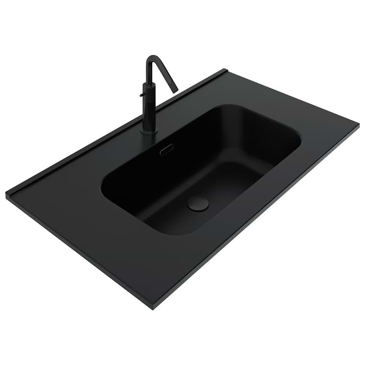 Kora Art Faux Fluted 32" Single Vanity with Integrated Black Ceramic Top & Black Handles