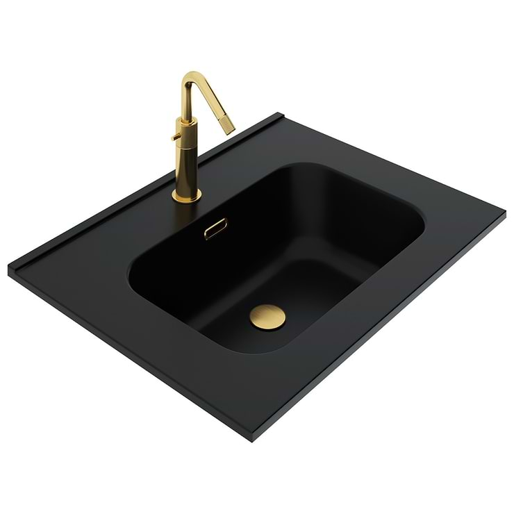 Kora Art Faux Fluted 24" Single Vanity with Integrated Black Ceramic Top & Gold Handles