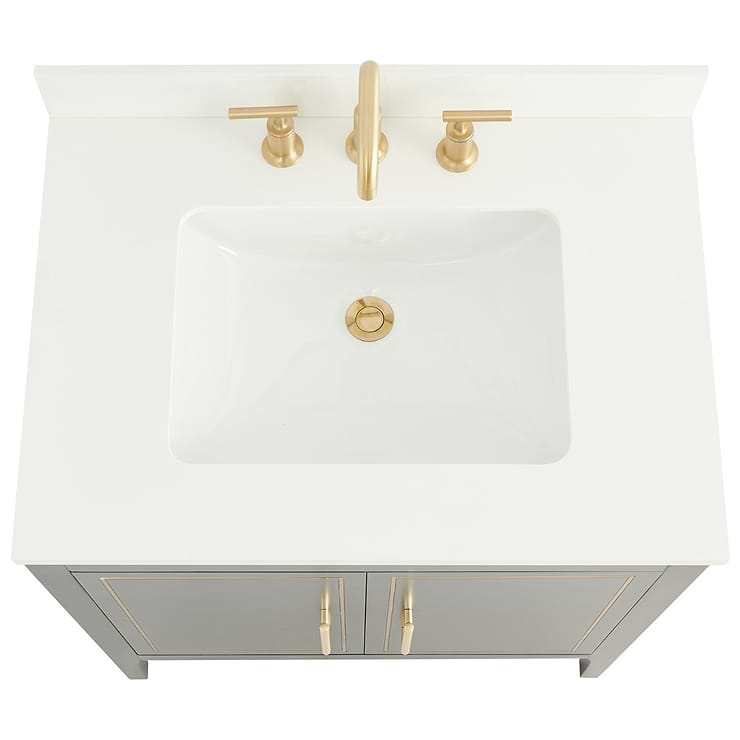 Province Navy and Gold 30" Single Vanity with Pure White Quartz Top