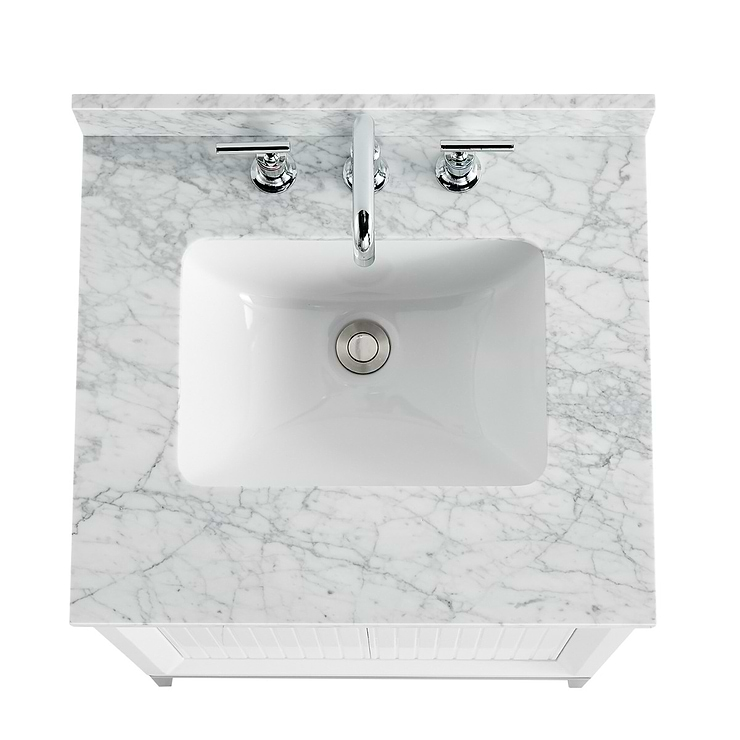 Bungalow White and Silver 24"Single Vanity with Carrara Marble Top