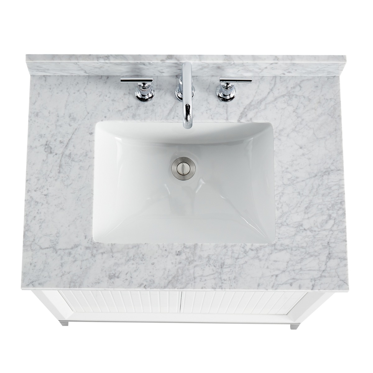 Bungalow White and Silver 30" Single Vanity with Carrara Marble Top