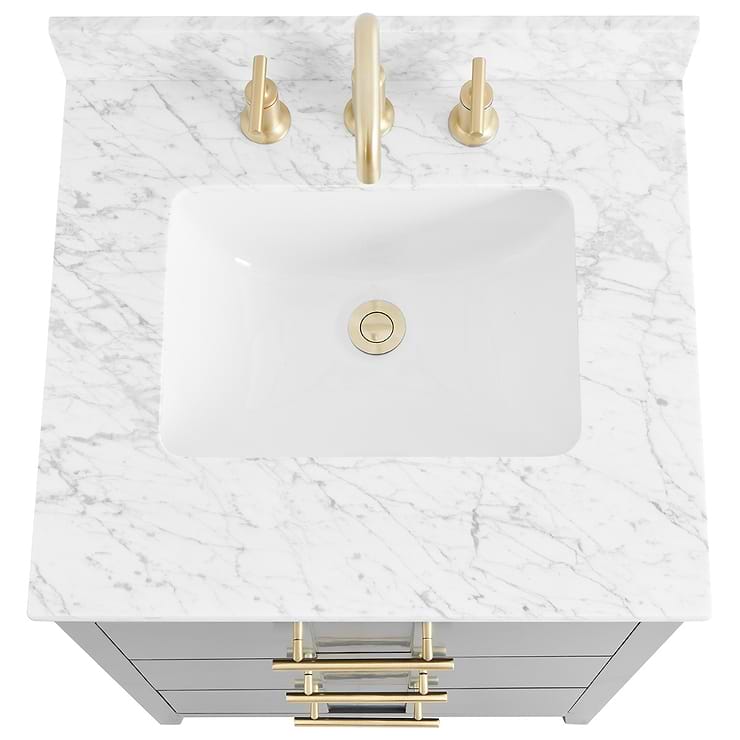 Iconic 24" Charcoal and Gold Vanity with Carrara Marble Top and Ceramic Basin