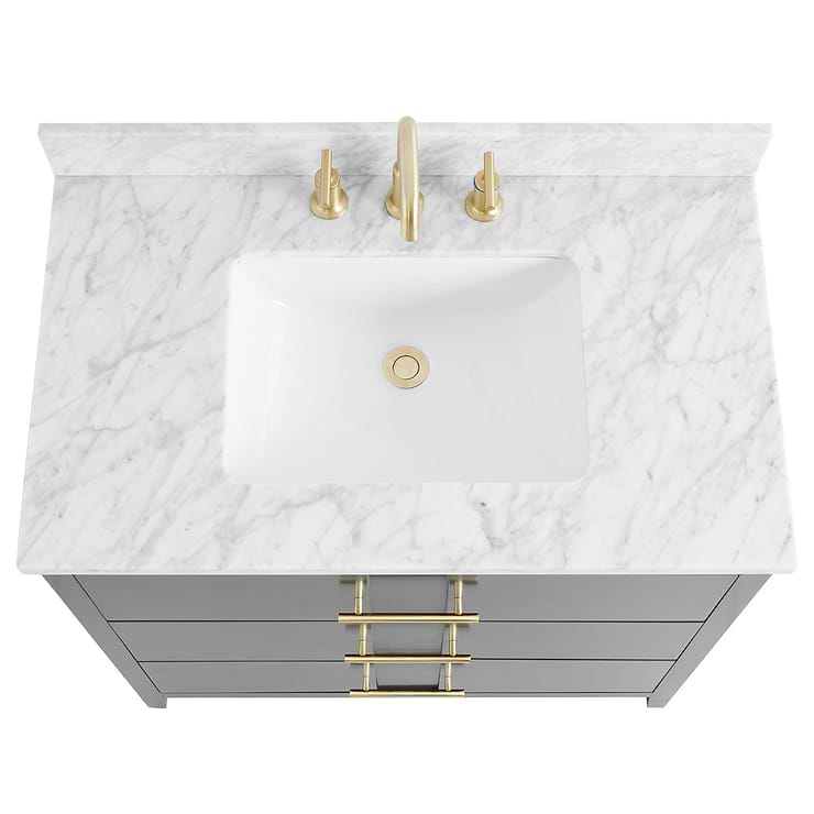 Iconic 36" Charcoal and Gold Vanity with Carrara Marble Top and Ceramic Basin
