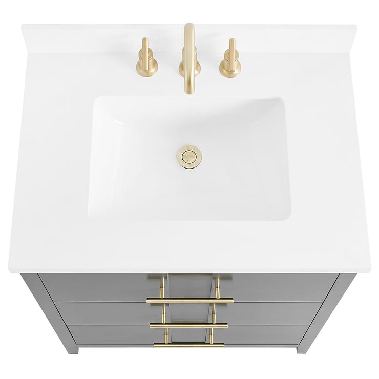Iconic 30" Charcoal and Gold Vanity with Pure White Quartz Top and Ceramic Basin