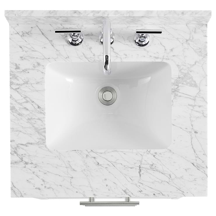 Iconic 24" White and Silver Vanity with Carrara Marble Top and Ceramic Basin