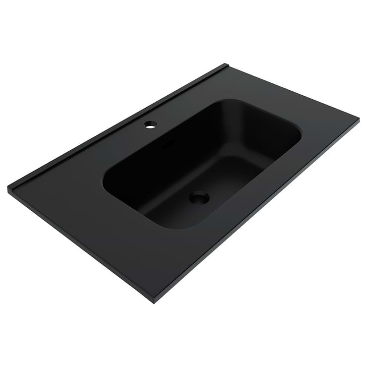 Kora Geo Faux Fluted 32" Single Vanity with Integrated Black Ceramic Top & Silver Handles