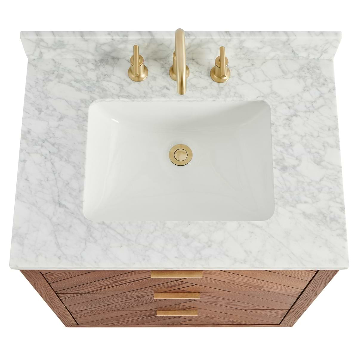 Marilyn 30" Woodgrain Vanity with Carrara Marble Top and Ceramic Basin