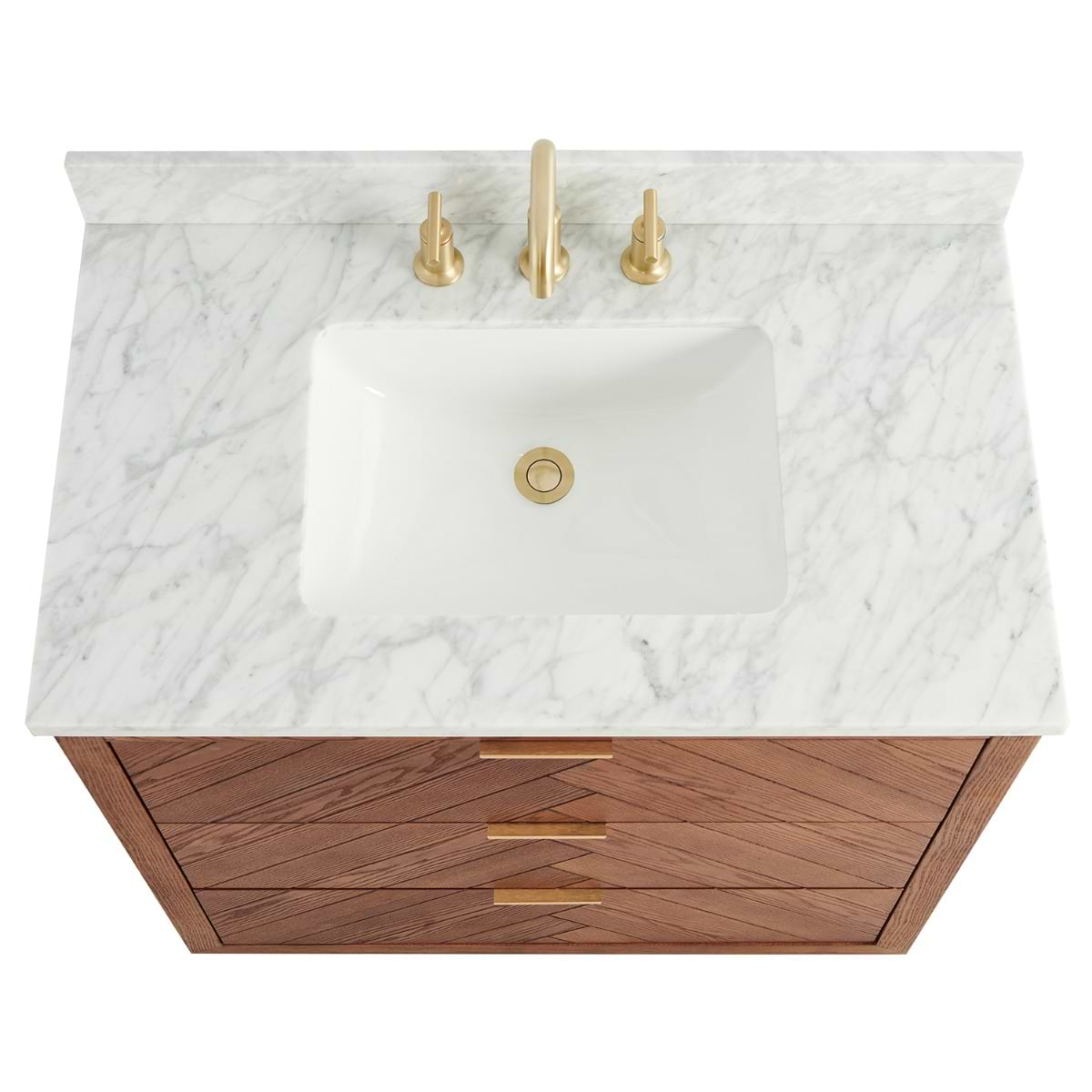 Marilyn 36" Woodgrain Vanity with Carrara Marble Top and Ceramic Basin