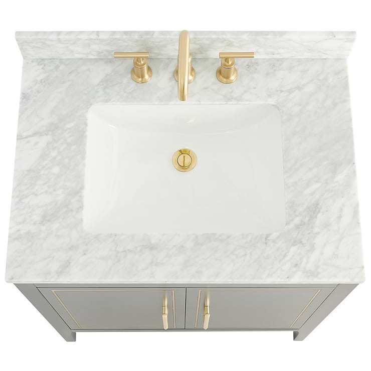 Province Navy and Gold 30" Single Vanity with Carrara Marble Top