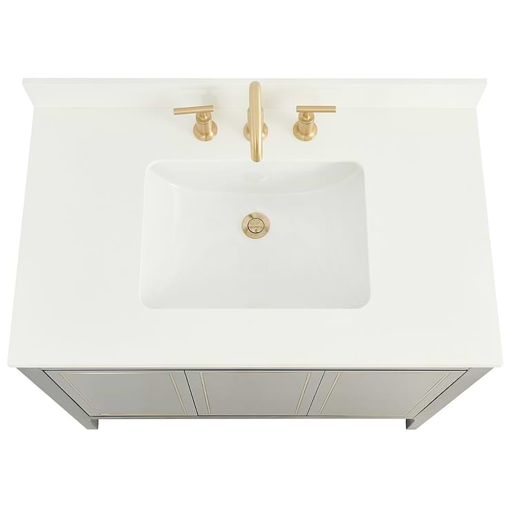 Province Navy and Gold 36" Single Vanity with Pure White Quartz Top 