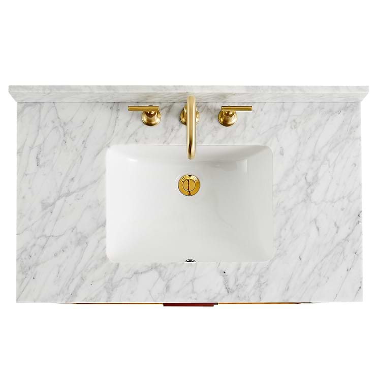 Dayton 36" Woodgrain Vanity with Carrara Marble Top and Ceramic Basin