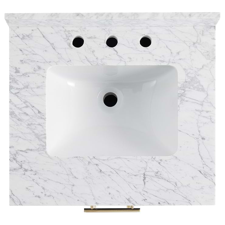 Iconic 24" Navy and Gold Vanity with Carrara Marble Top and Ceramic Basin
