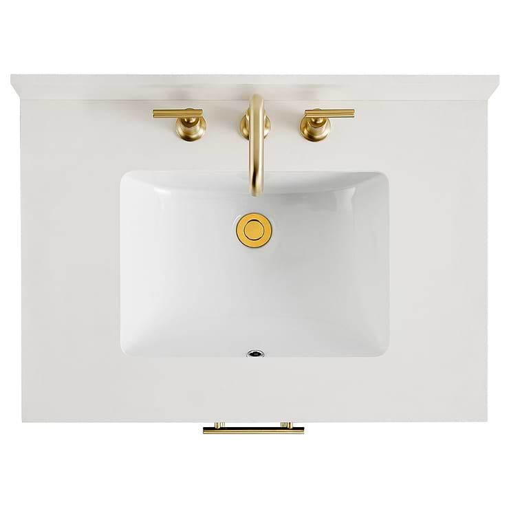 Iconic 30" Navy and Gold Vanity with Pure White Quartz Top and Ceramic Basin