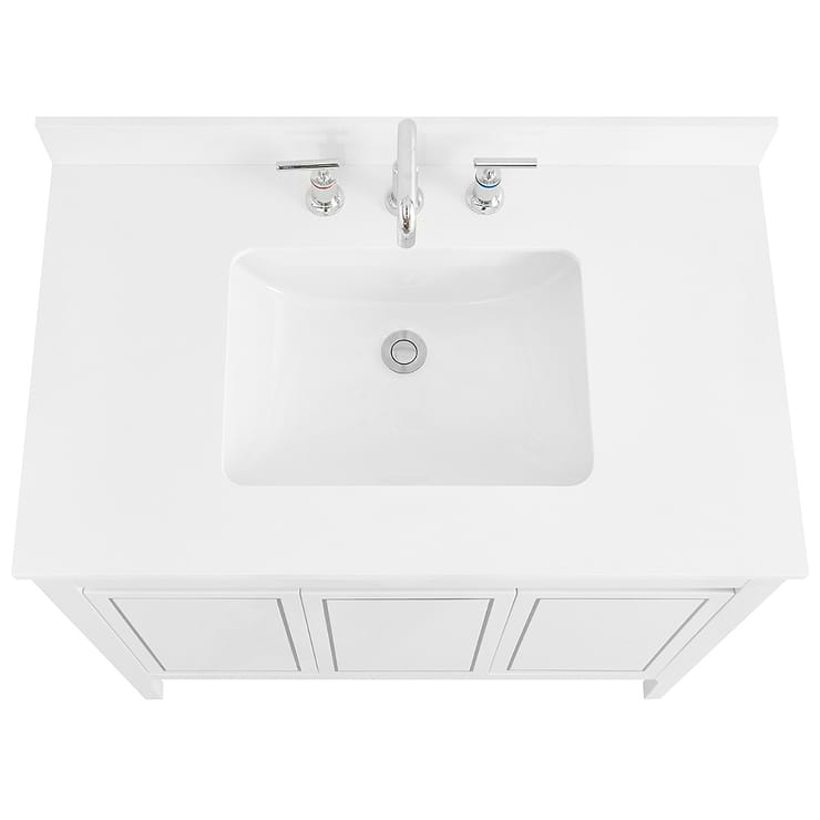 Province White and Silver 36" Single Vanity with Pure White Quartz Top