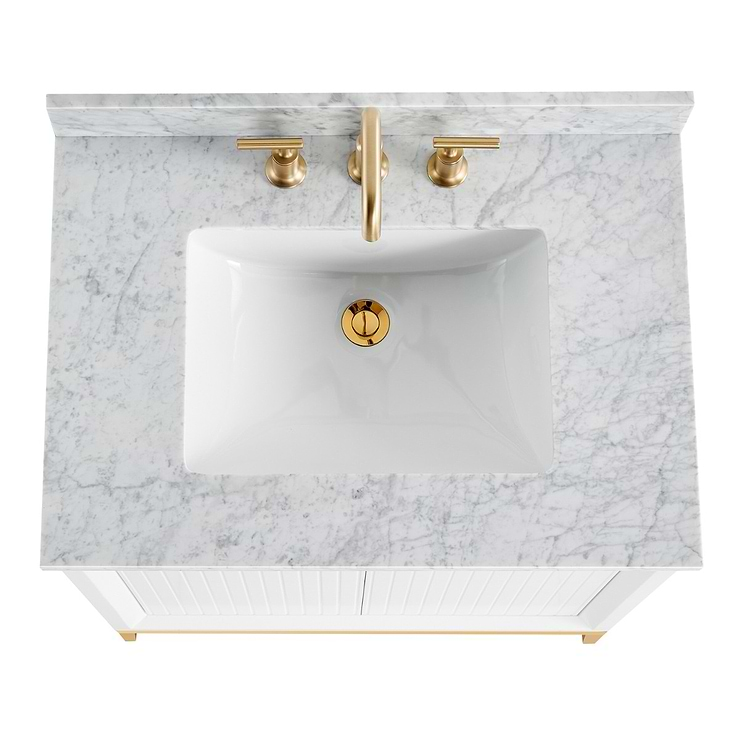 Bungalow White and Gold 30" Single Vanity with Carrara Marble Top