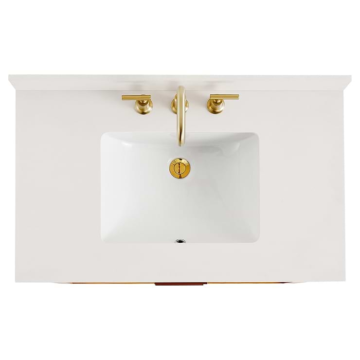 Dayton 36" Woodgrain Vanity with Pure White Quartz Top and Ceramic Basin