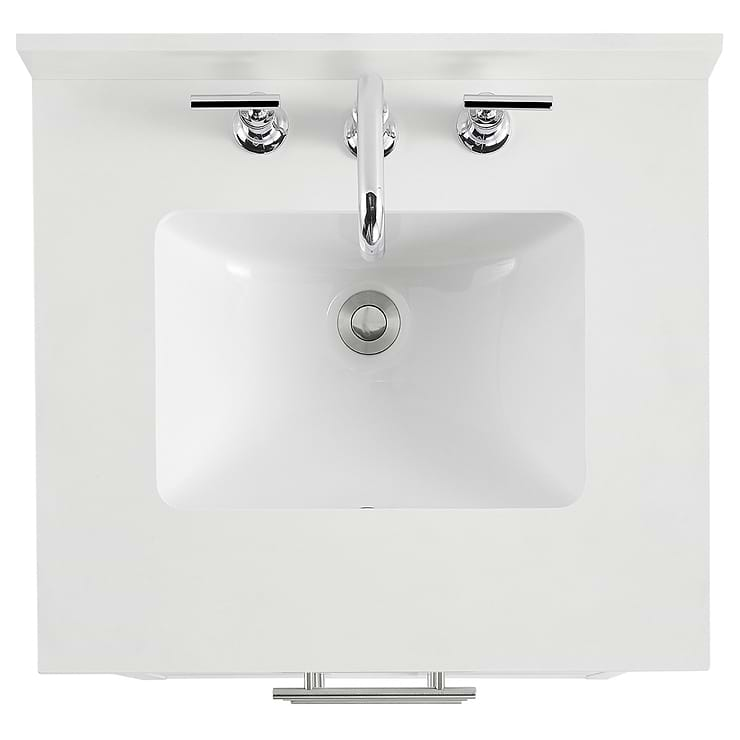 Iconic 24" White and Silver Vanity with Pure White Quartz Top and Ceramic Basin