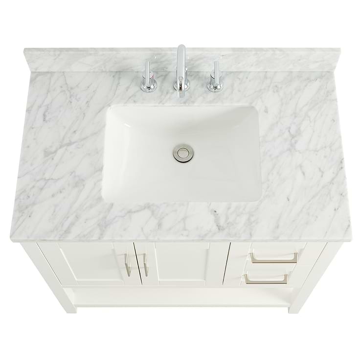 Sheraton 36" White Vanity with Carrara Marble Top and Ceramic Basin