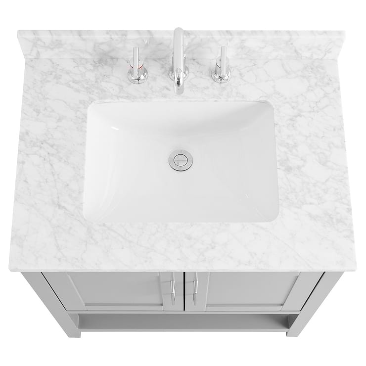 Sheraton 30" Gray Vanity with Carrara Marble Top and Ceramic Basin