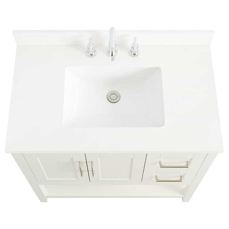 Sheraton 36" White Vanity with Pure White Quartz Top and Ceramic Basin