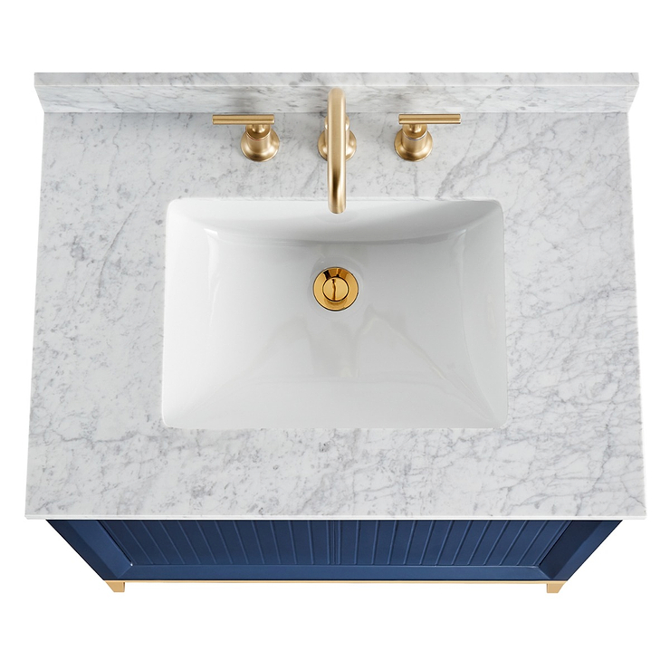 Bungalow Navy and Gold 30" Single Vanity with Carrara Marble Top