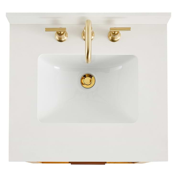 Dayton 24" Woodgrain Vanity with Pure White Quartz Top and Ceramic Basin