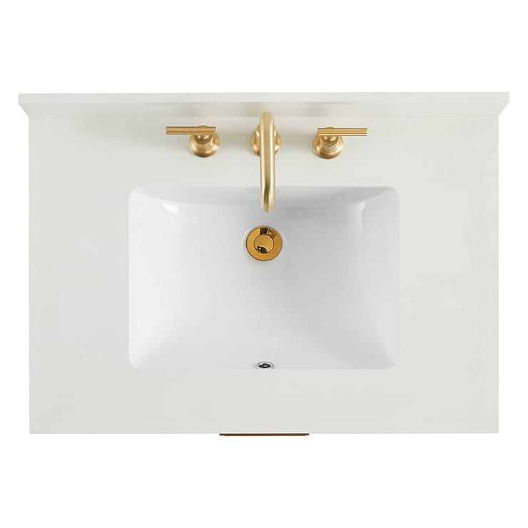 Dayton 30" Woodgrain Vanity with Pure White Quartz Top and Ceramic Basin