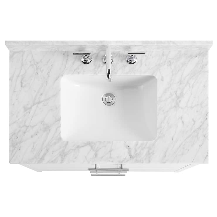 Iconic 36" White and Silver Vanity with Carrara Marble Top and Ceramic Basin