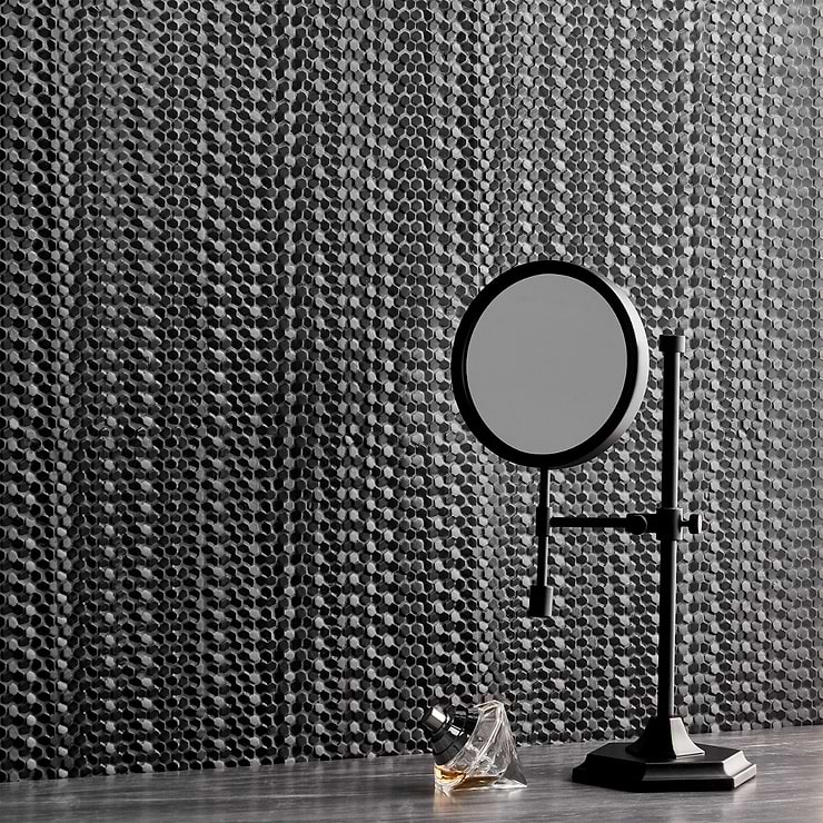 Sound Echo 3D Black Resin Mosaic Tile