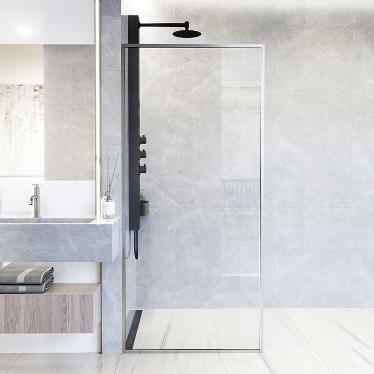 Finestra 34x74" Reversible Fixed Shower Door with Clear Glass in Stainless Steel