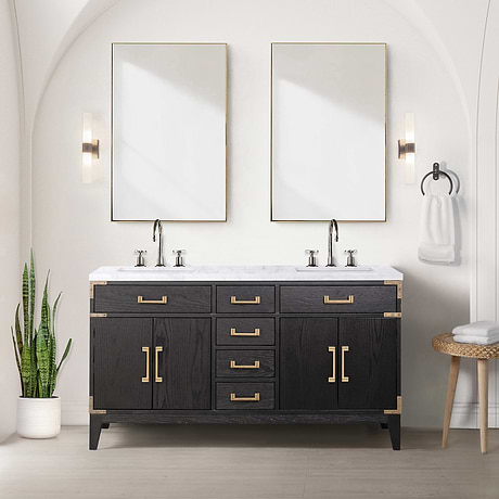 Aiden Black Oak 60" Double Vanity with Carrara Marble Top