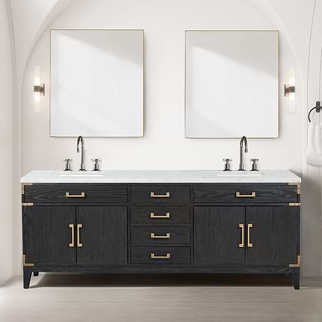 Aiden Black Oak 84" Double Vanity with Carrara Marble Top