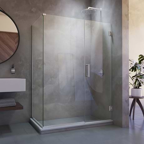 DreamLine Unidoor Plus 58-58x34.375x72" Reversible Hinged Enclosure Door with Clear Glass in Brushed Nickel