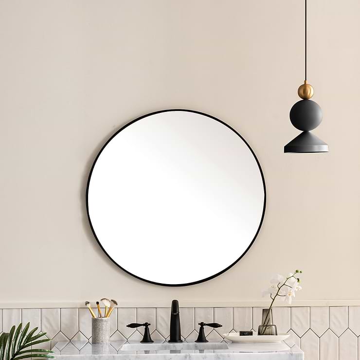 James Martin Vanities Rohe Matte Black 30" Round Mirror