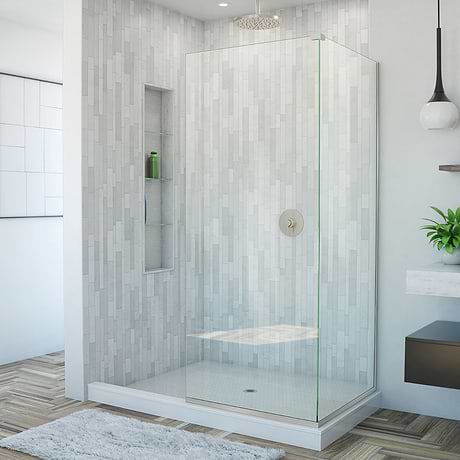 DreamLine Linea 34x34x72" Reversible Double Adjacent Screen Enclosure with Clear Glass in Brushed Nickel
