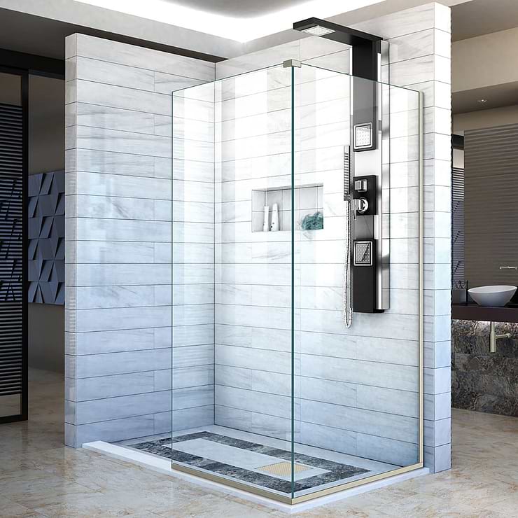 DreamLine Linea 34x30x72" Reversible Double Adjacent Screen Enclosure with Clear Glass in Brushed Nickel