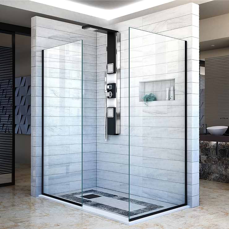 DreamLine Linea 30x30x72" Reversible Double Separate Screen Enclosure with Clear Glass in Satin Black