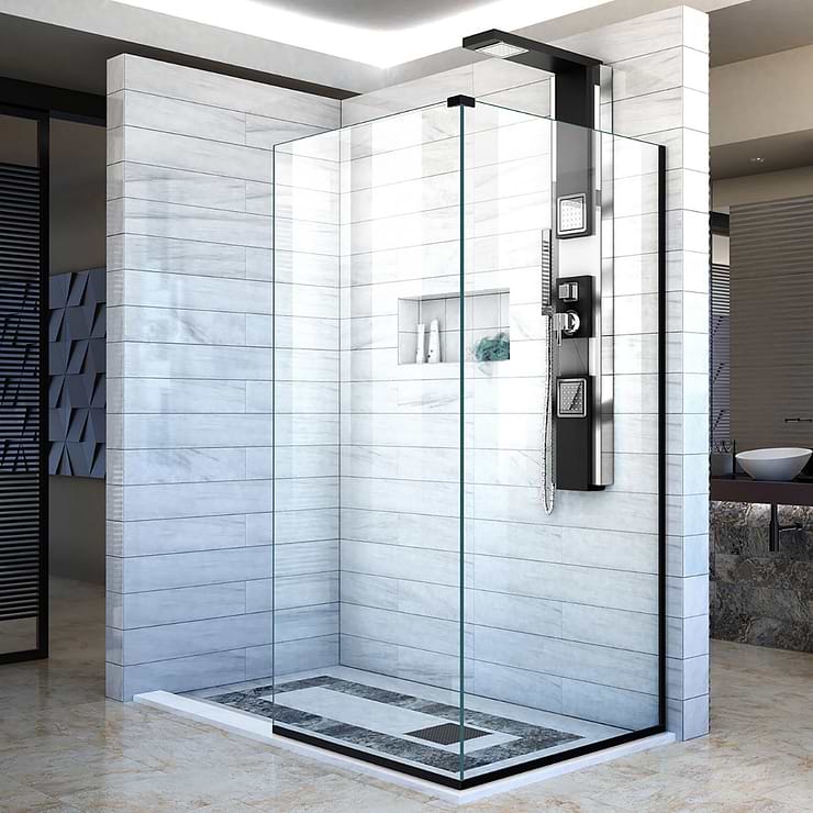 DreamLine Linea 30x34x72" Reversible Double Adjacent Screen Enclosure with Clear Glass in Satin Black