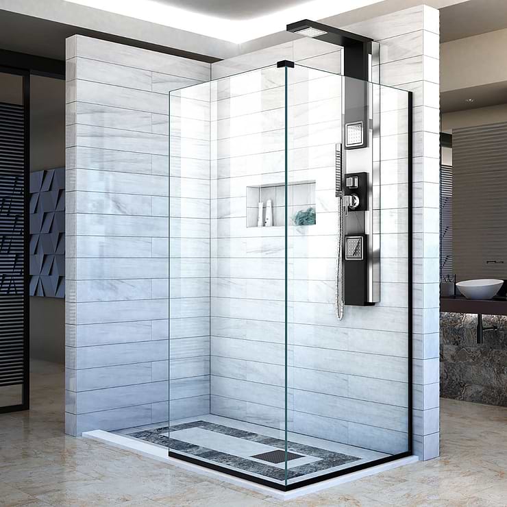 DreamLine Linea 30x30x72" Reversible Double Adjacent Screen Enclosure with Clear Glass in Satin Black
